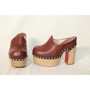 Christian Louboutin Joan Shearling Lined Platform Clog in Bourbon Size 37. NWB